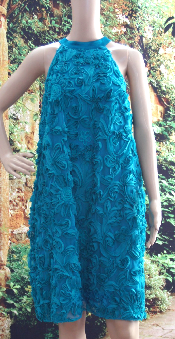 Adrianna Papell Teal Lagoon 3D Flower Halter Neck Cocktail Dress Size 16W $220